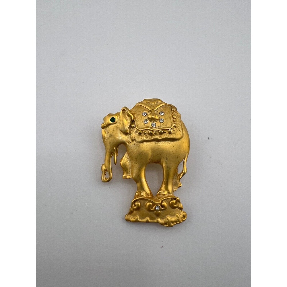 Vintage Gold-Tone & Rhinestone Jumbo Circus Elephant Figural Brooch Pin